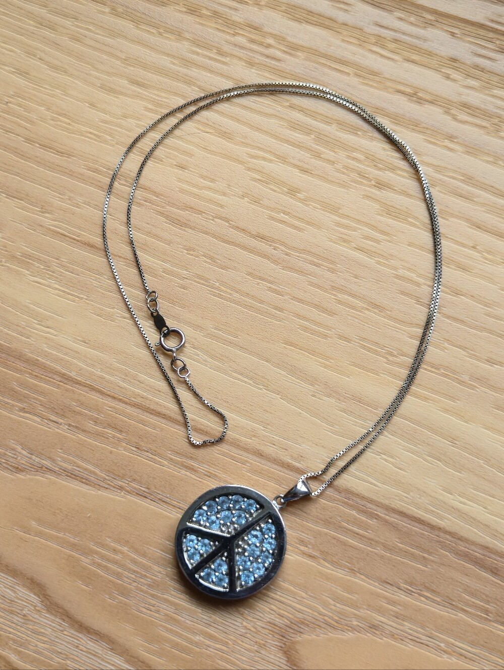 Silver and Blue Peace Sign Necklace